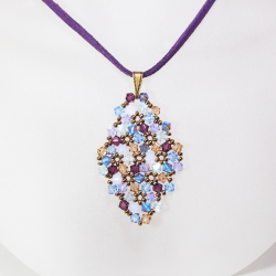 Pendant 45cm - Shea Rhombus M-Purple Suedine - Pendant 45cm - Laiton bronze